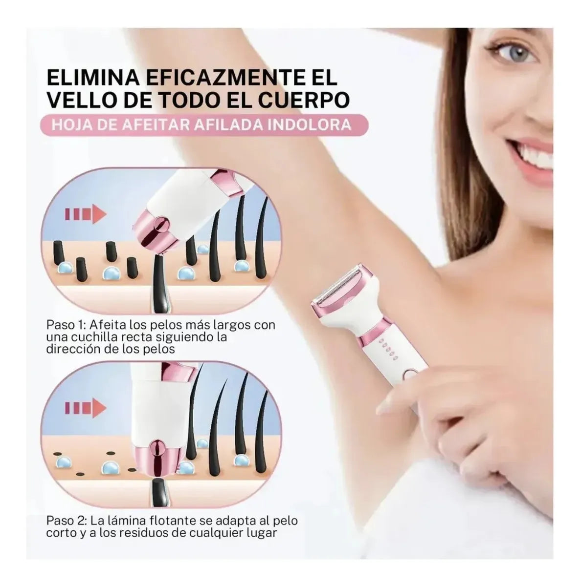 Depiladora Eléctrica 4 En 1 Recargable — Facial y Corporal