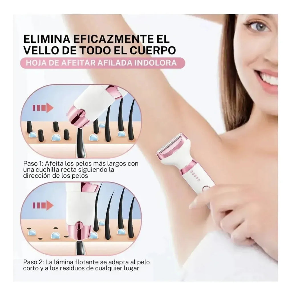 Depiladora Eléctrica 4 En 1 Recargable — Facial y Corporal